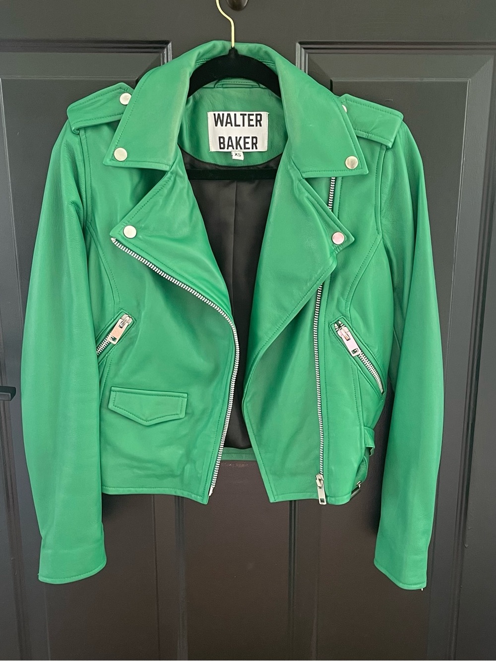 Walter Baker Emerald Green Leather Moto Jacket. Brand new